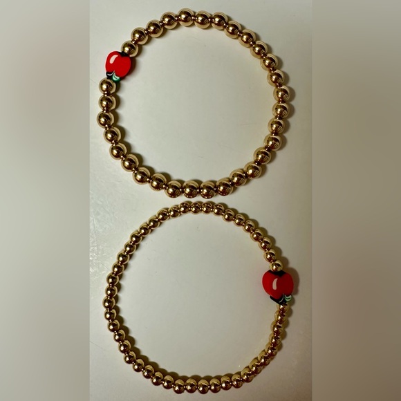 Teacher Apple Bracelet Set Gold Bead Stackable Bracelets Teacher Gift - Picture 3 of 4